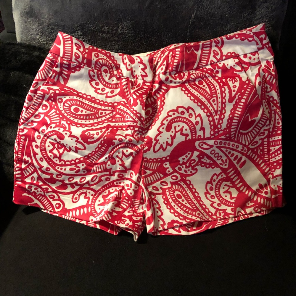 Red paisley short shorts